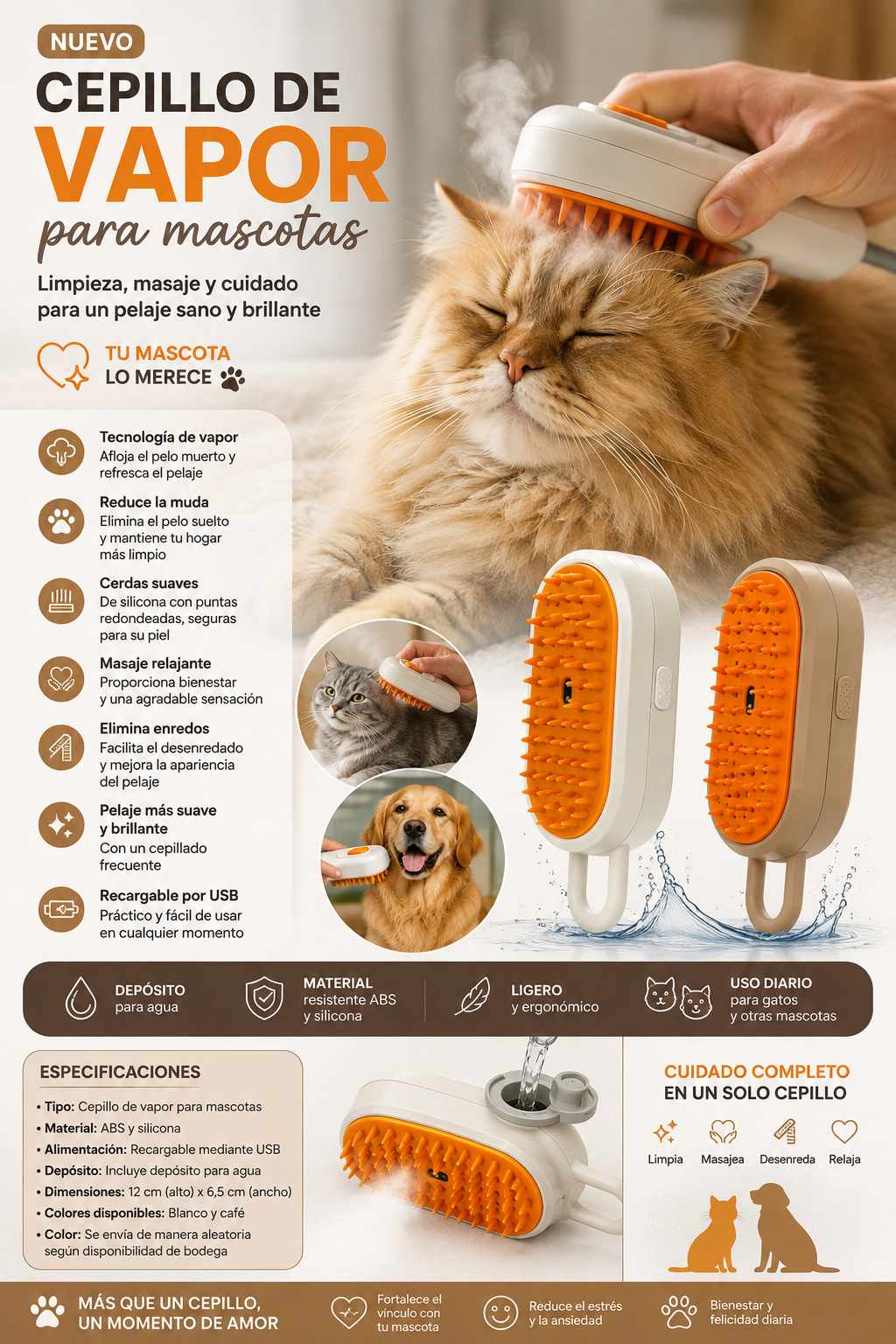 Cepillo de Vapor para Mascotas